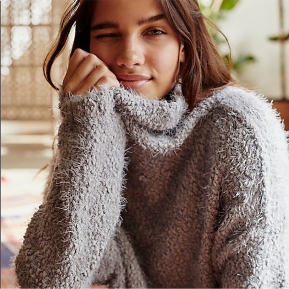 Free People Heatin Up Bubble Pullover Gray Soft Knit Sweater Medium - Picture 2 of 8